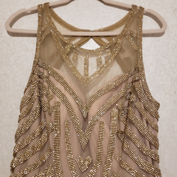 PARTY GOLD LONG DRESS WITH RHINESTONE SIZE 2XL - Picture 4 of 16